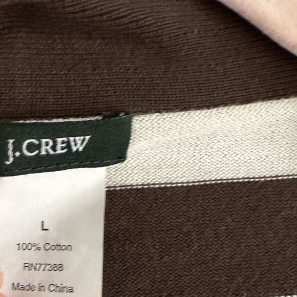 J. Crew Featherweight Chocolate Brown Ivory Cardigan Striped V Neck Cotton Large - Picture 15 of 15